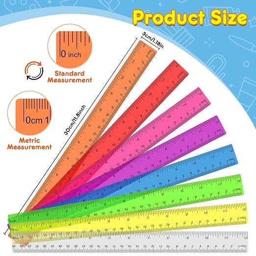 200 Pack Clear Plastic Ruler 12 Inch, Rulers Bulk for Classroom, Transparent Assorted Color Bulk Rulers with Millimeter and Inches, Kids Ruler for School, Ideal Back to School Office Home Supplies