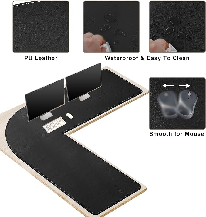 Mydours 61"x61"x20" Extra Large Desk Mat, L-Shaped Mouse Pad Desks, Black | Big Large Dual-Sided PU Leather L-Corner desks pad Waterproof Gaming Desk Mat Protector for Home Office Computer Gaming