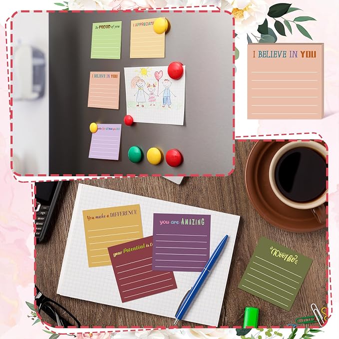 Yinder 24 Pcs Inspirational Sticky Notes, Back to School Supplies, Cute Motivational Sticky Notes Pad Employee Appreciation Gifts Bulk for Teacher Coworker Office 3 x 3'' (Appreciation,Retro)
