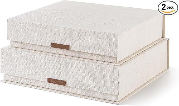 Soul & Lane - Letter Keepsake Storage Box, Magnetic Lid, Set of 2, Beige | Decorative Photo and Document Organizer, Memory Case for Pictures, Cards and Albums, Elegant Home Office Storage Holder