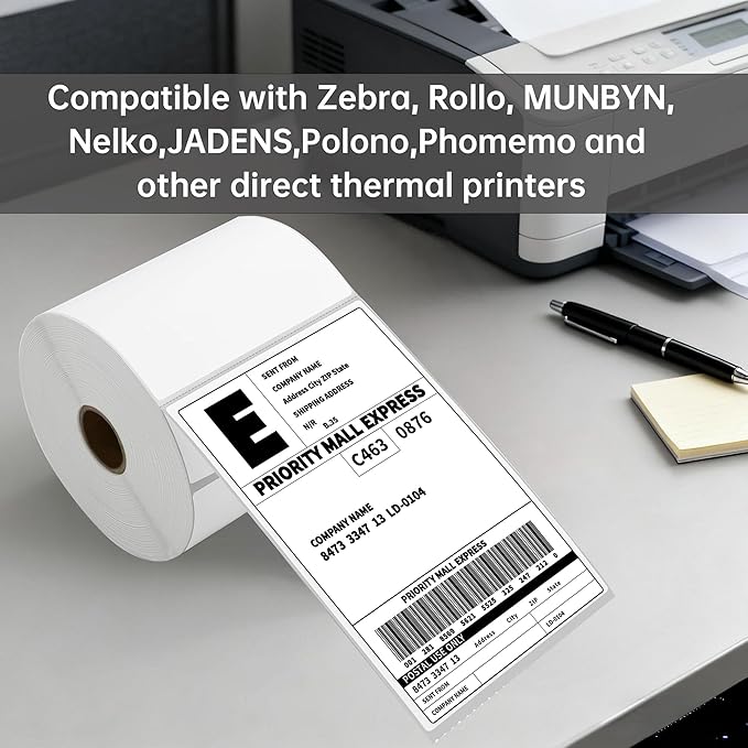 500 4x6 Thermal Labels, HUOJI Direct Thermal Shipping Labels Roll 4x6 Compatible with Rollo, Zebra, MUNBYN Printers, Commercial Grade