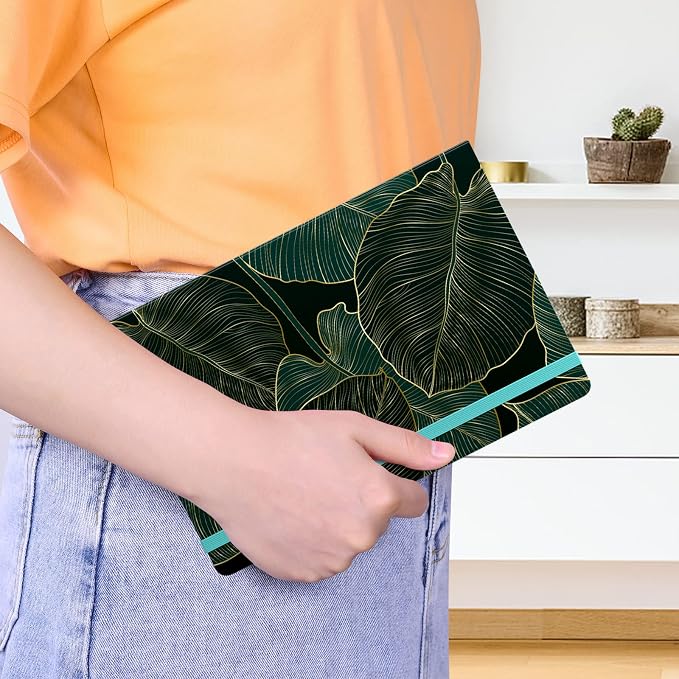 Lined Journal Notebook, Hardcover Journal for Women, Medium 5.7 x 8.4 in, 160 Pages Thick Paper, Cute Aesthetic Floral College Ruled Notebook for Journaling Writing Work Office School, Leaf