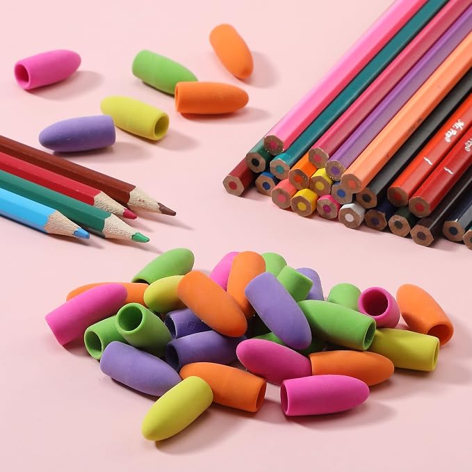Mr. Pen- Pencil Top Erasers, 120 Pack, Vibrant Colors, Latex-Free | No-Smudge Cap Pencil Erasers for Precise Erasing, Kids, Teachers, Studying Supplies