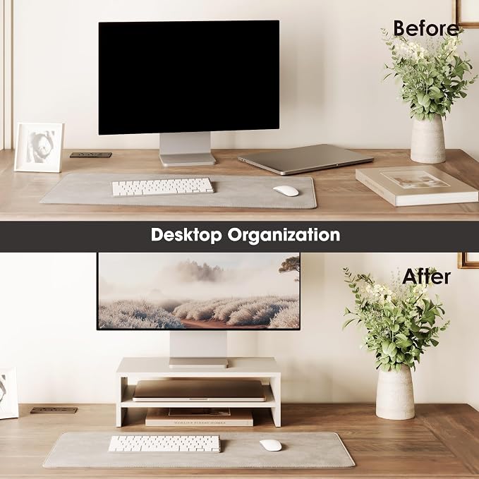 FITUEYES Monitor Stand - 2 Tier Computer Monitor Riser Shelf, Wood Desktop Stand for Laptop Computer Screen, Desk Organization, Office Supplies | For Laptop PC Screen Computer Printer TV, 2 Tiers, Non-slip Pads, Multi-functional, Multi-storage, Desk Sh...