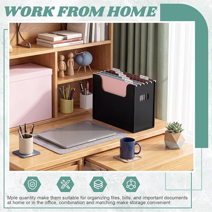 Qeeenar 2 Pcs Desktop Hanging File Organizer Box with 10 Pcs Morandi Hanging File Folders Letter Size Folder Storage Portable Storage Cabinets Document Holder for Office Supplies Home