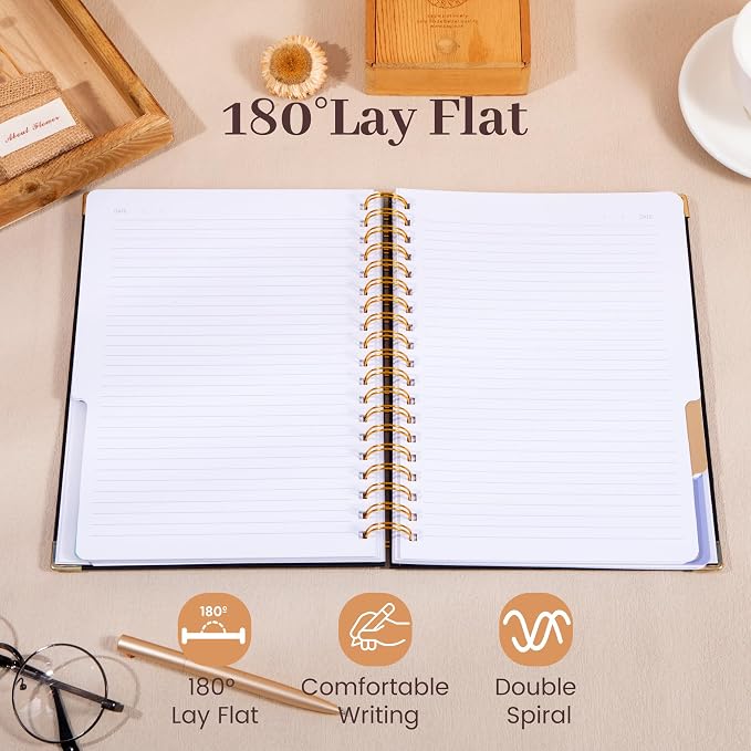 Yoment Hardcover Spiral Notebooks for Work School, B5 Journal Notebook with Tabs Dividers, Multi 5 Subject Notebook College Ruled, 240 Pages Lined Journal for Men, Back to School, Gifts, Black