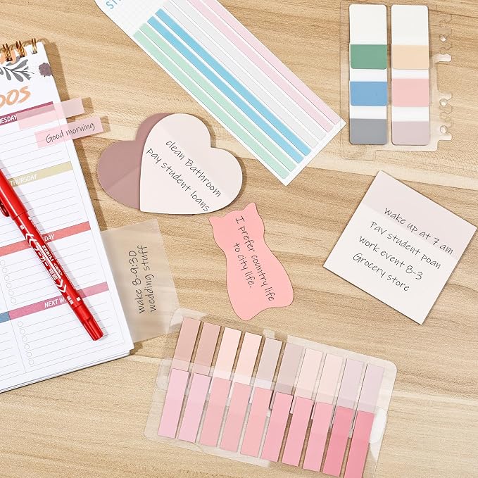 BAYTORY 850 Sheets Transparent Sticky Notes with Permanent Markers (Pink) | Clear 3 x 3 inch Sticky Note to Post Book Annotation Kit, See Through Self-Adhesive Index Tabs for Bible Journaling