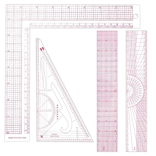 Clear Ruler for Sewing, 4 Pcs Plastic Grid Transparent Quilting Rulers with Sandwich Scale L Shaped and Triangle Ruler Sewing Measuring Tools for Pattern Grading Making Quilting Clothes Design Crafts