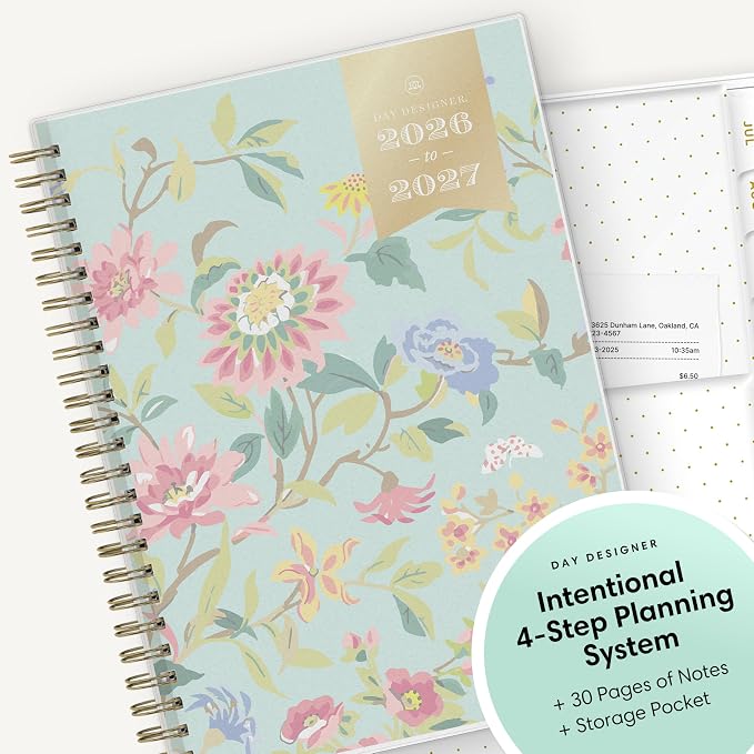 Blue Sky 2026-2027 Weekly & Monthly Academic Planner, 5.9"x8.6" Floral Mint | July 2026 - June 2027, Flexible Cover, Laminated Tabs, Storage Pocket, Academic Year, Day Designer