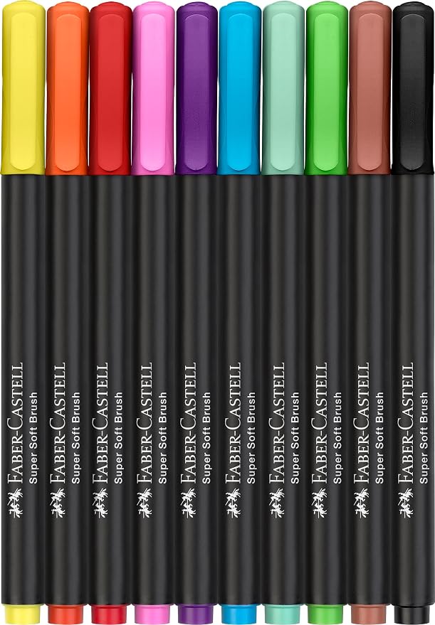 Faber-Castell Black Edition Felt Tip Pen with Soft Brush Nib, Markers for Adult Coloring Lettering Drawing, Artists Calligraphy Tool (Pack of 60)