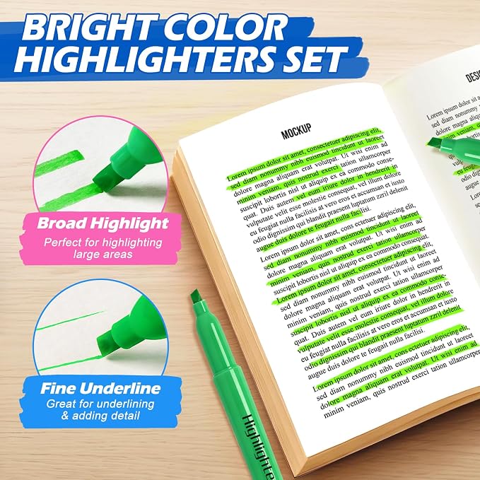 Duchong Highlighters, 30 Packs Green Highlighter Bulk, Chisel Tip Dry-Quickly No Bleed Highlighter Markers for Adults Kids, Office Classroom Must Have, School Supplies for Teachers