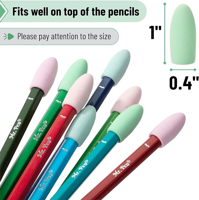 Mr. Pen- Pencil Top Erasers, 120 Pack, Pastel Colors, Latex-Free | No-Smudge Cap Pencil Erasers for Precise Erasing, Kids, Teachers, Studying Supplies