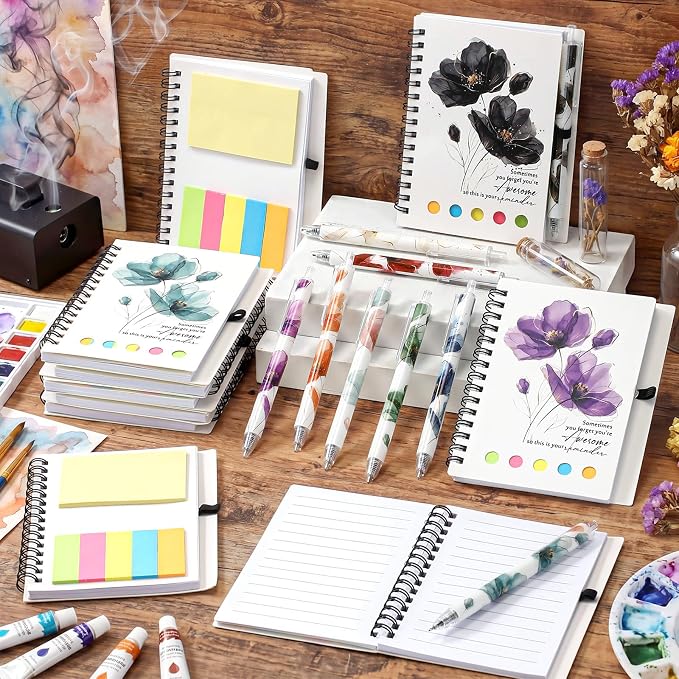 Chuangdi 10 Sets Back to School Teacher Gifts Appreciation Journal Inspirational Notebook with Sticky Notepad Ballpoint Pen Bulk Thank You Gifts for Student Staff Team Coworker Nurse(Watercolor)