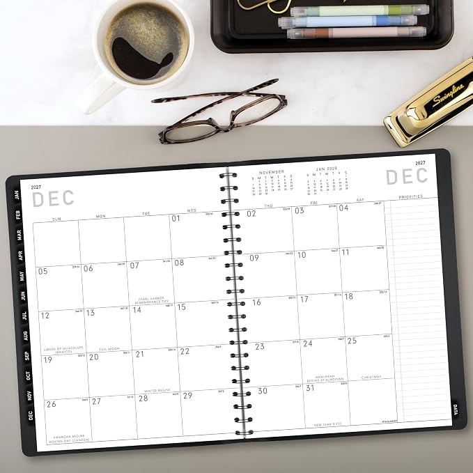 AT-A-GLANCE 2027 Appointment Book Planner, Weekly & Monthly, 8.25" x 11", Half-Hourly, Contemporary, Black (70950X0527)
