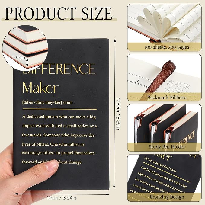 Colarr 40 Pcs Appreciation Gifts Bulk Inspirational PU Leather Notebook Journal & Pen Set Thank You Gifts for Staff, Employees, Coworkers, Nurses(Black,Difference Maker)