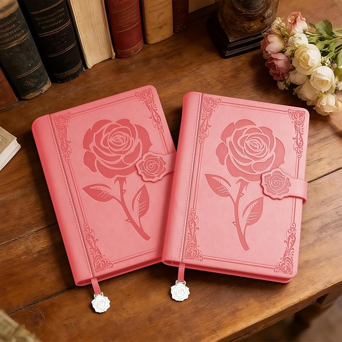 Aocii leather Journal for Women, A5 lined Daily Journal Notebook, Bullet Journaling for Writing, Hardcover Vintage Travel Journals, 224 Pages, Pen included (Pink)