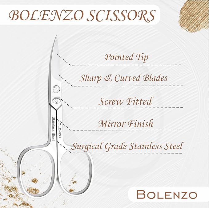 Nail Scissors Curved - High Carbon Stainless Steel Eyebrow Scissor for Eyelash, Nose Hair, Mustache, Beard, Toenail, Pedicure - Manicure Scissors for Men and Women (Nail Scissors)