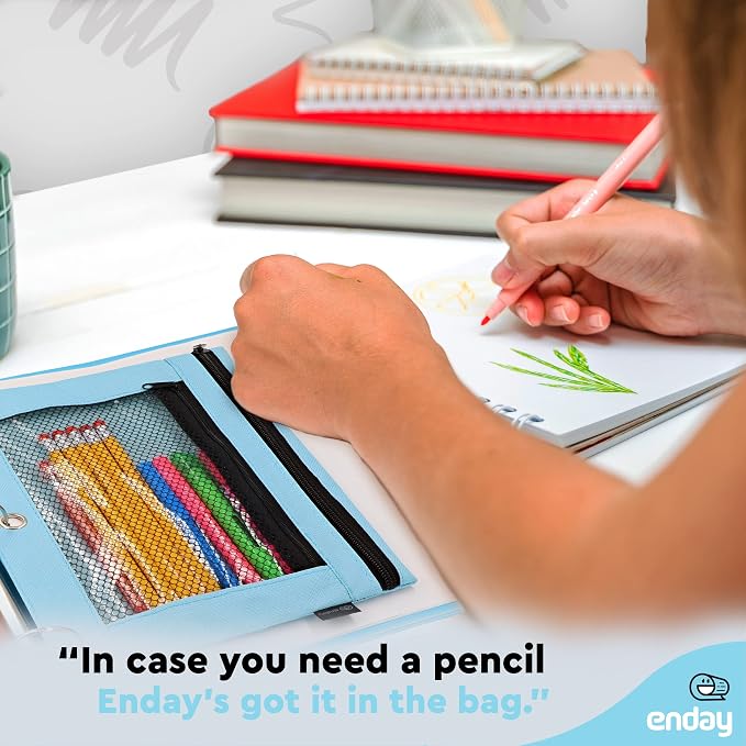 Enday Blue Pencil Pouch For 3 Ring Binder, Zippered Binder Pencil Pouches, 3 Ring Pencil Pouch for Binder, Pencil Case for Binder, Large Pencil Bags for School, Home, and Office (2 Pack)