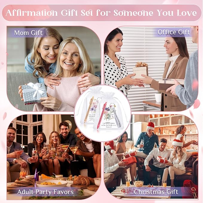 Mooliwe 12 Set Positive Affirmation Gift Set Gratitude Notebooks with Pens Keychains Small Bags Motivational Party Favors for Adult Women Coworkers Employee Group (Watercolor)