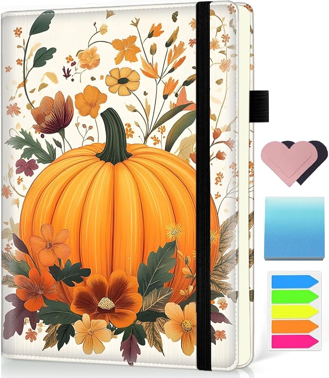 Hardcover Executive Notebooks, A5 PU Leather Lined Journal Notebook, 200 Pages Thick Paper Subject Notebooks for School,Work,Home Writing Business Notebook, Diary Book ，Pumpkin
