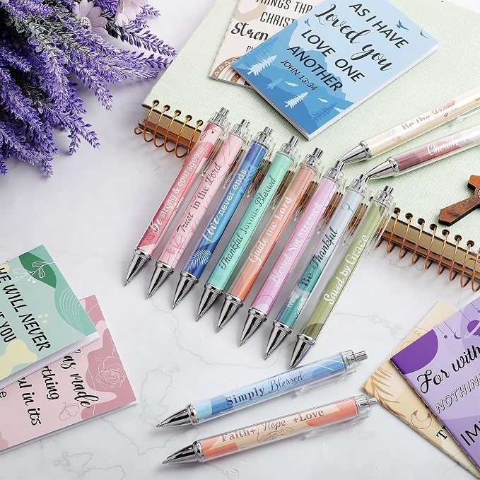 Colarr 12 Sets Christian Bulk Gifts for Women Bible Verse Pens Notebooks Religious VBS Scripture Ballpoint Pens Bookmarks Journal for Easter Sunday School Church Inspirational Supply(Boho)