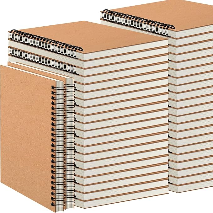 YOTNUS 100 Pcs A5 Spiral Notebooks Journal with Kraft Cover, 5x8 Inches, Ruled Lined Paper, for Work, Sketches, Study, Notes Taking, Gifts, Brown (100 PCS(Lined))