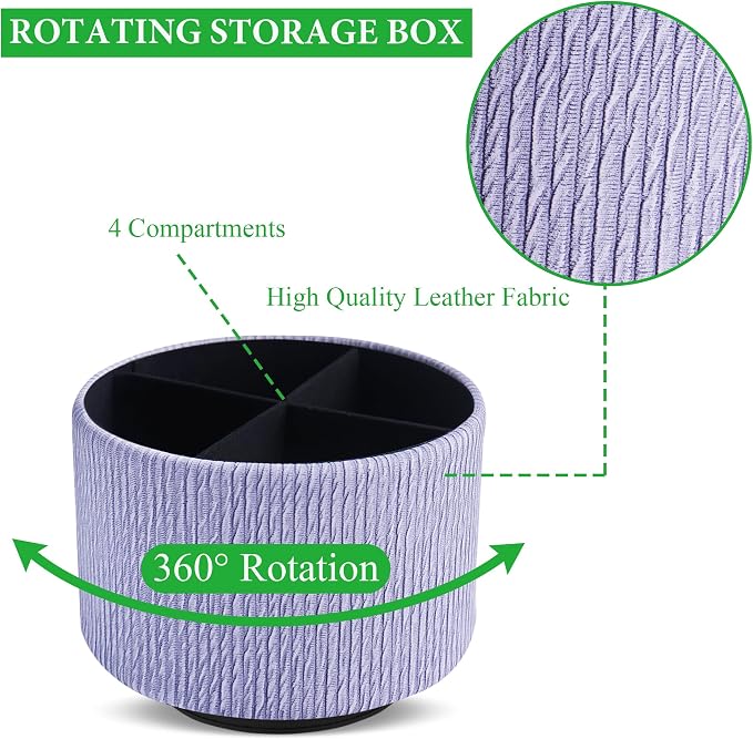 Round Leather Art Supply Organizer,Remote Control Holder,360 Degree Spinning,Multi-Functional Pencil Holder,4 Compartments Desktop Stationary Organizer(1-Wood Blue Purple)