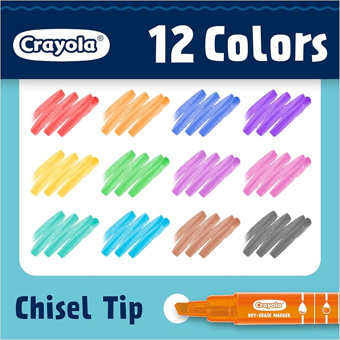 Crayola Take Note Dry Erase Markers for School (12ct) Essential Easter Basket Stuffers, Chisel Tip Whiteboard Markers, Spring Craft Supplies for Teachers, Low Odor (Pack of 2)