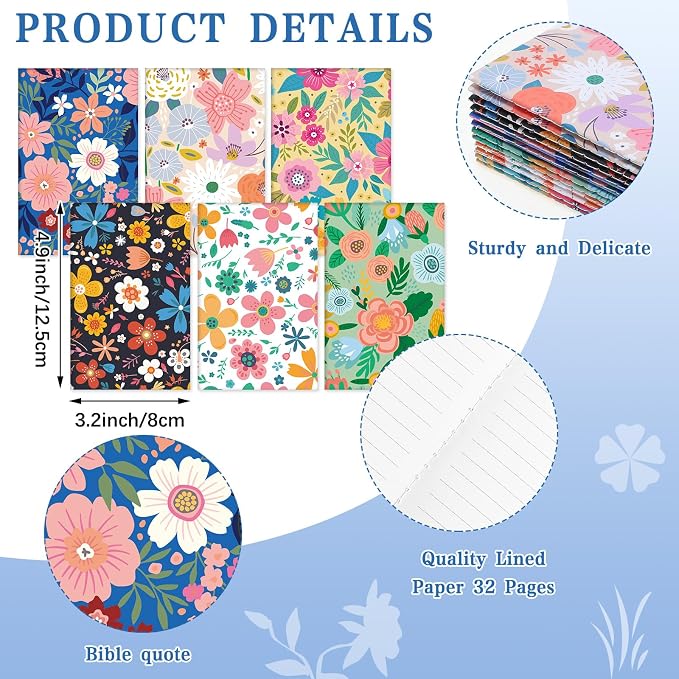Motiskyy 24 Pcs Floral Pens Flower Ballpoint Pens Flower Notepads Set Design Line Notebook Employee Gifts Set for Student Womens History Month School Supplies, Valentine's Day, Mother's Day Gift