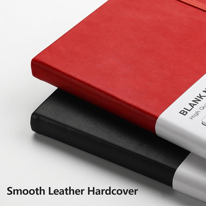 RETTACY Blank Journal Notebook, 192 Pages, A5 Medium Size (5.7'' x 8.3'') | Leather Hardcover, 100 GSM Thick Paper, for Sketching, Drawing, Painting (Red)