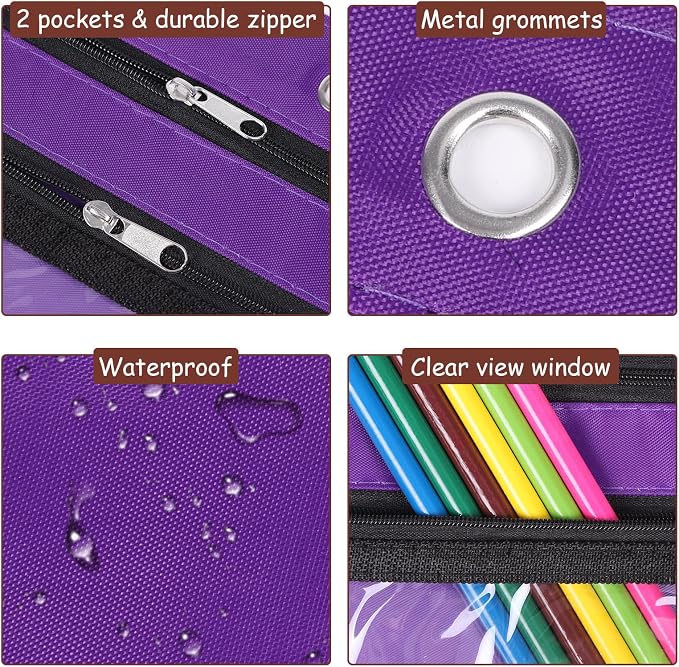 YoeeJob 1 Pack Pencil Pouch for 3 Ring Binder, Expandable Binder Pouches with Zipper, Large Capacity Pen Holder Case with Clear Window School Class Office Organizers, Purple