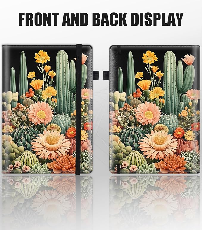 Hardcover Executive Notebooks, A5 PU Leather Lined Journal Notebook, 200 Pages Thick Paper Subject Notebooks for School,Work,Home Writing Business Notebook, Diary Book ，Green Plant Cactus
