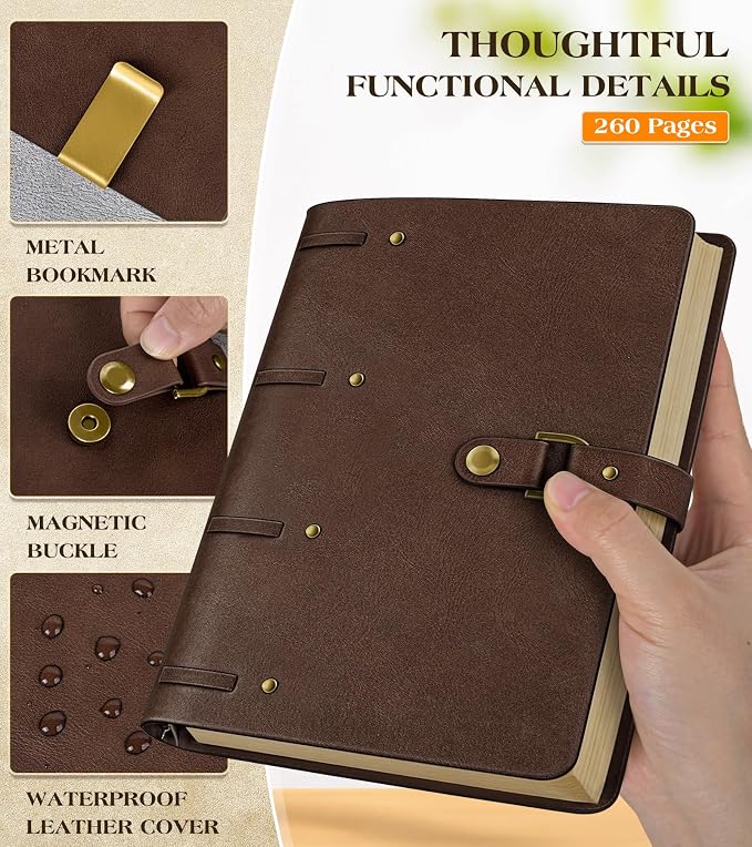 Leather Journal Notebook, A6 Size 5.3 x 7 inches 260 Pages Refillable Vintage Travel Notebook with Gift Box, 100 GSM Thick Lined Paper Journal Writing Diary Note Taking for Men and Women – Brown