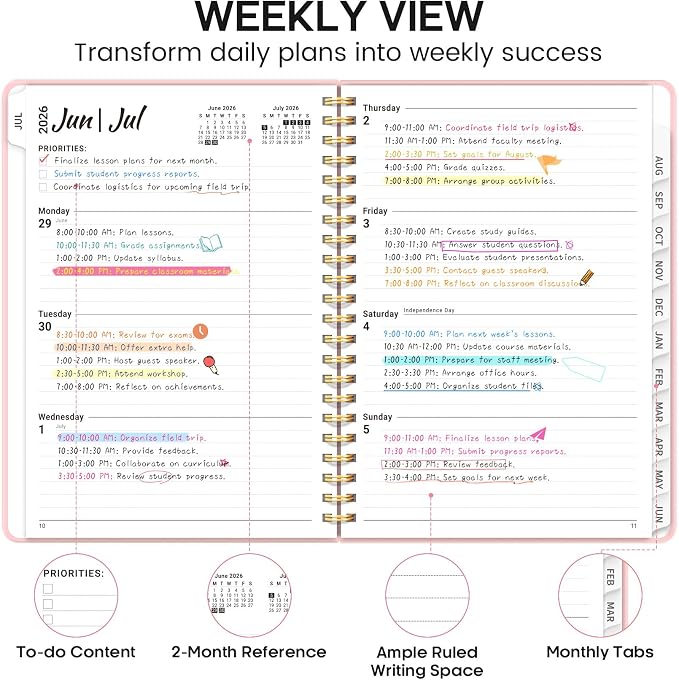 8.5" x 11" Academic Planner 2026-2027, Weekly & Monthly Calendar Planner Book, July 2026 – June 2027, Large Hardcover Organizer with Tabs, Perfect for Teachers, Students, Women & Men – A4, Pink
