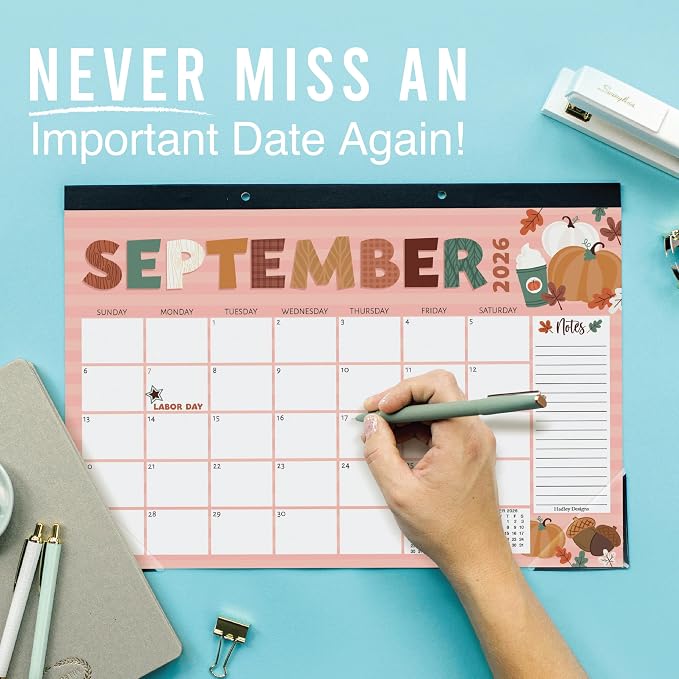 Hadley Designs Large Teacher Desk Calendar 2026-2027 - Desktop Calendar 2026, 18-Month Academic Desk Calendars for School, Home & Office, Cute Classroom Must Haves, Back to School Teacher Gifts