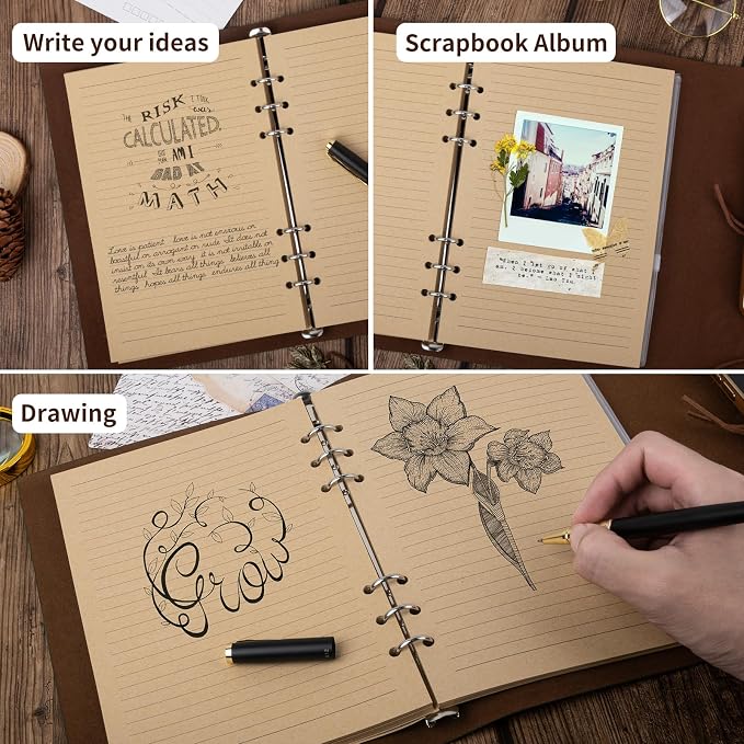 Billtigif PU Leather Journal Notebook, Refillable Travel Writing Journals Diary, Gifts for Women, Men, Teen Girls and Boys, 100GSM Lined Paper,160 Pages(Green, A6 5.1" x 7.2")