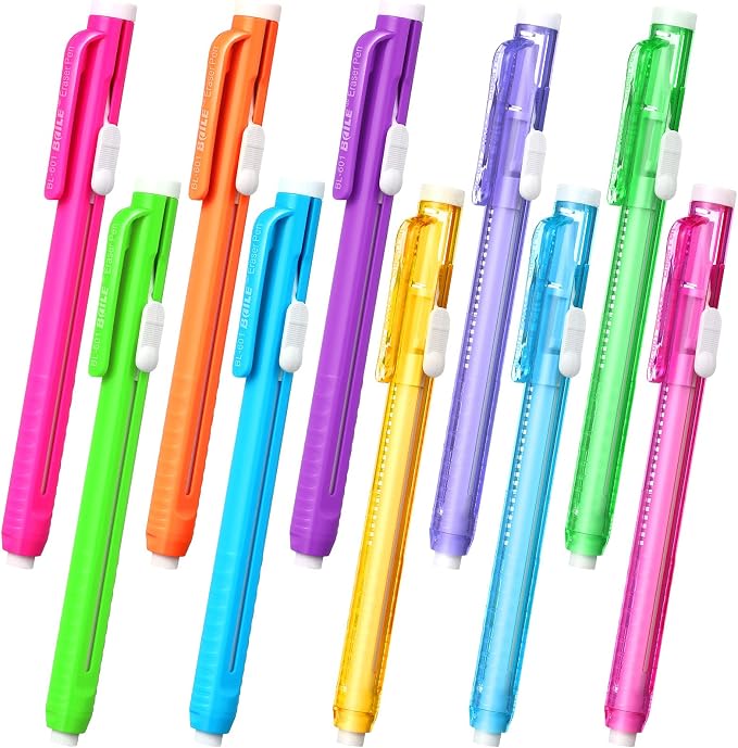 Pangda 10 Pieces Retractable Mechanical Eraser Pen, Pen-Style Erasers Pencil Click Big for Drawing, Art, Drafting, Sketching Adults, Kids Office, School Supplies (Multicolor)