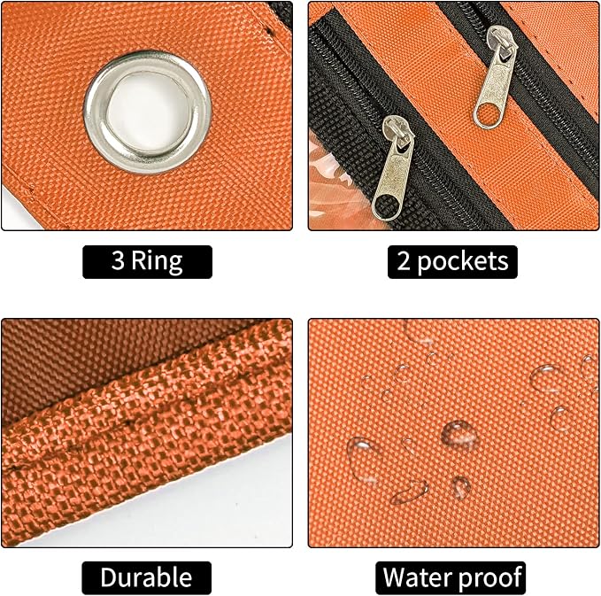 YoeeJob 2 Pack 1 Inch Expandable Zipper Pencil Pouches with Clear Window for 3 Ring Binder, Suitable for School & Office (Orange)