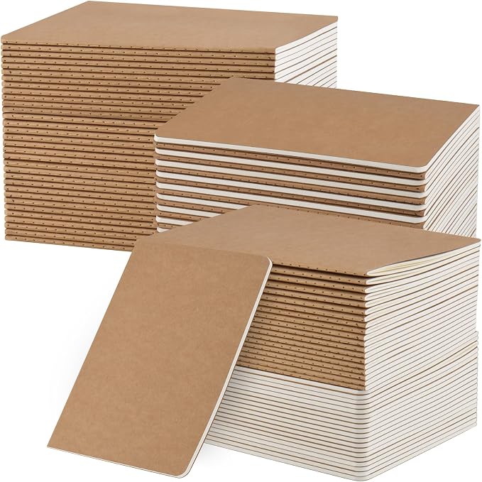 ZCZN 100 Pack A5 Kraft Notebooks Bulk, 8.15x5.5 Inches Lined Paper Journaling Notebooks, Notebooks for Work, Composition Notebooks for School, Journal Notebooks for Office, 60 Pages