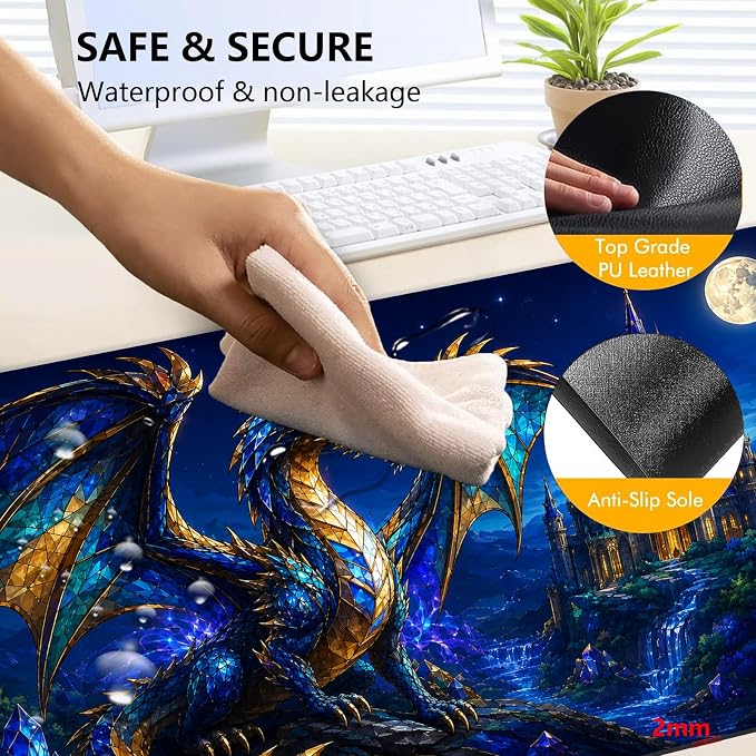 Large Heated Mouse Pad–31.5" x 13" Desk Mat for Office | 3 Adjustable Heat Levels,Auto Shut-Off After 3 Hours for Safety,Keeps Hands Warm While Working，Castle Dragon