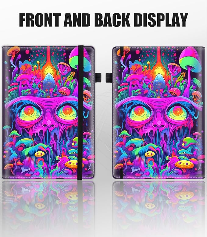 Hardcover Executive Notebooks, A5 PU Leather Lined Journal Notebook, 200 Pages Thick Paper Subject Notebooks for School,Work,Home Writing Business Notebook, Diary Book ， Fantasy Mushrooms
