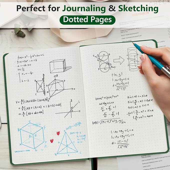 PERCUN A5 Dotted Journal Notebook, Leather Hardcover Notebook 5.9"×8.5" | 160 Dotted Pages Journal for Women & Men, Dot Grid Notebook for Writing, Work, School, Travel Daily Diary, Bullet Journaling