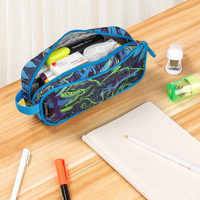 Choco Mocha Kids Pencil Case for Boys, Soft Zipper Pencil Pouch for Boys, Kids Pencil Case for School Dinosaur Pencil Bag for Toddler Boy, Navy Blue
