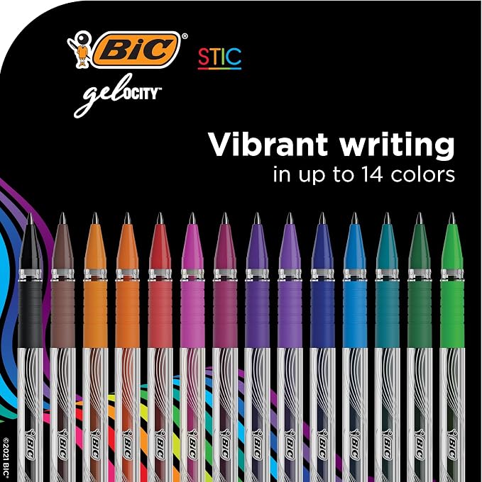 BIC Gel-ocity Smooth Stic Gel Pen, Medium Point (0.7mm), Assorted Colors, 14-Count, Vibrant and Smooth Gel Ink Pens
