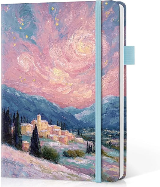 Taja Lined Journal Notebook for Women & Men, Hardcover Leather Journal for writing, A5 College Ruled Notebook for Work & Note Taking, Perfect for Office School Home Supplies, 160 Pages, Starlit Valley