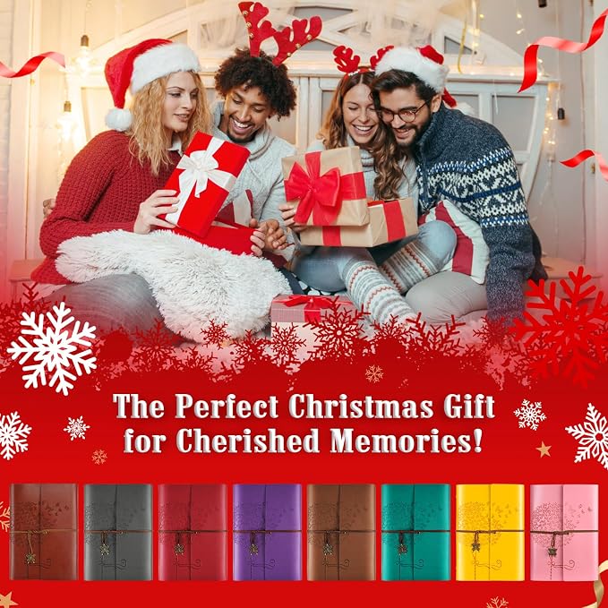 OMEYA Leather Journal Notebook, Refillable Writing Journal Diary Planner for Women Girls (Red, A5-9.3''×6.3'')