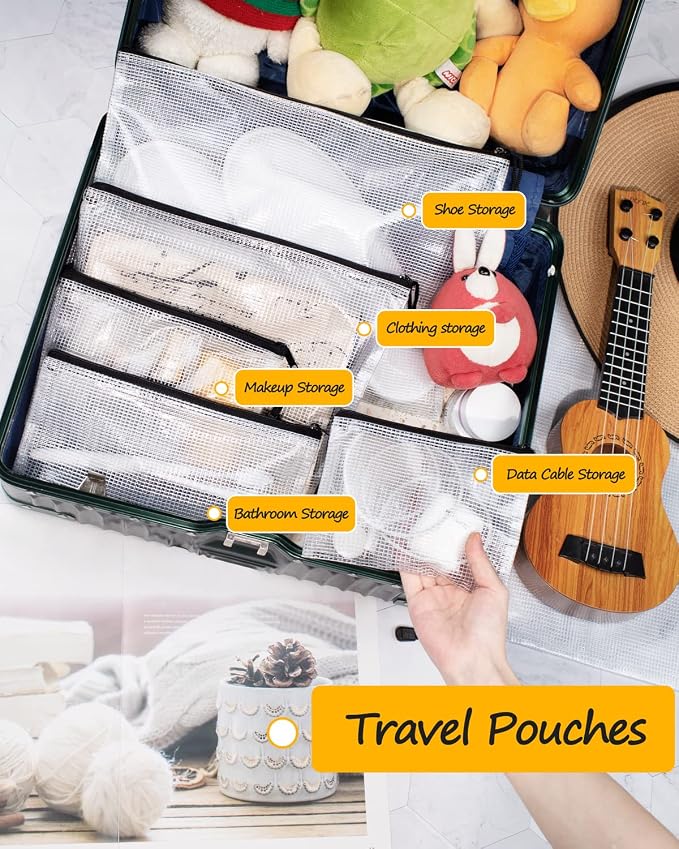 SUNEE Black Mesh Zipper Pouch 6.8x9.2 in (30 Packs), Waterproof, Transparent, Hanging, Organizing Pouches for School, Office, Travel Accessories
