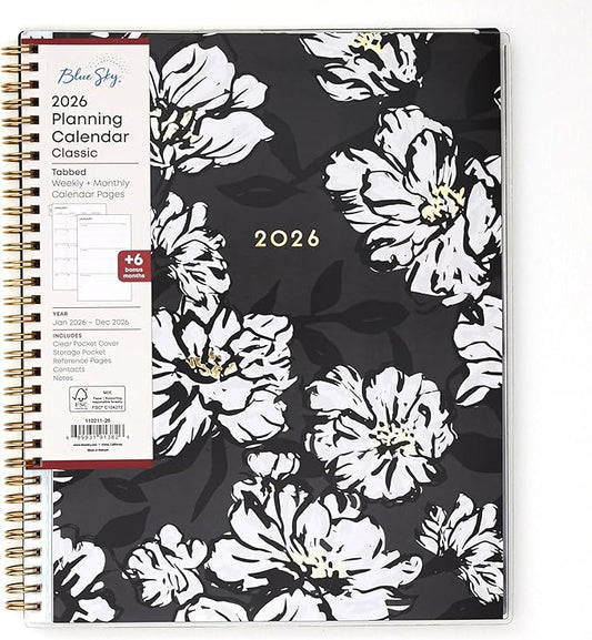 Blue Sky 2026 Weekly & Monthly Planner Calendar, 8.5"x11", Baccara Dark | January 2026 - December 2026, Clear Pocket Cover, Durable Twin Wire Binding, Laminated Tabs, Storage Pocket