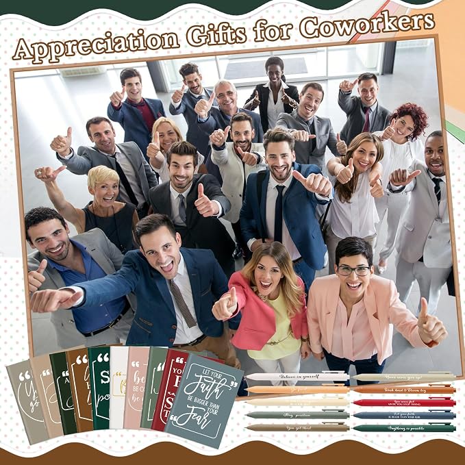 Fulmoon 120 Pcs Motivational Pens Inspirational Notebooks Gifts Bulk Inspirational Ballpoint Pen Small Note Pads Appreciation Gifts for Employee Nurse Volunteer Teacher Back to School (Retro)
