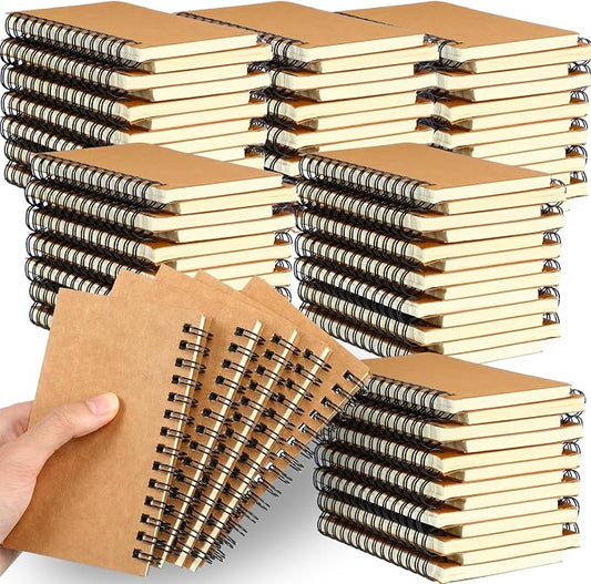 Jutom 150 Pcs Small Spiral Notebooks Memo Pads 3x5 Bulk Small Pocket Notepads Back to School Supplies Mini Notebook with Lined Mini Journals for Office & Work, 120 Pages (Kraft Color)